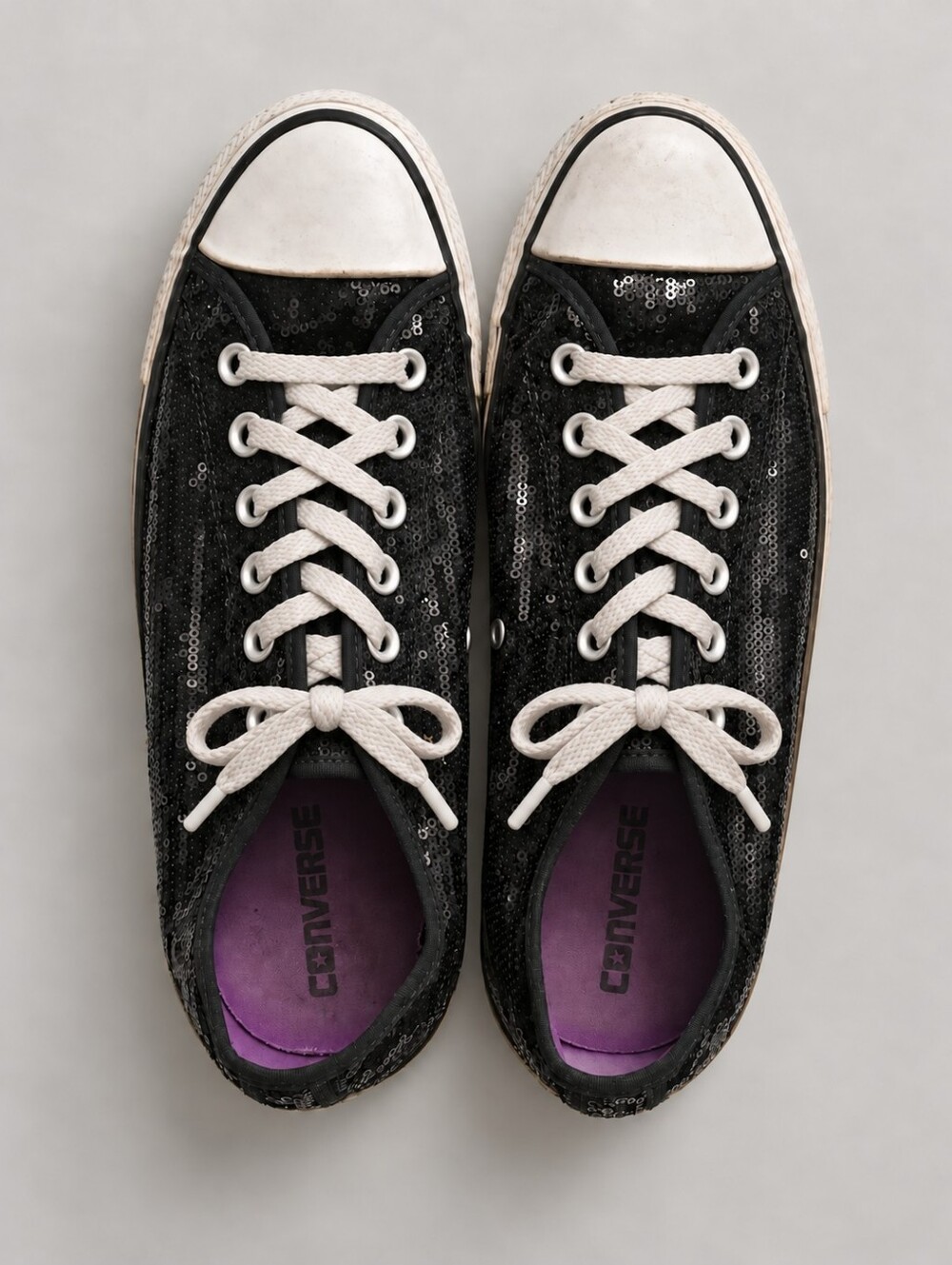 Converse Black Sequin Low-Top Sneakers with White Laces